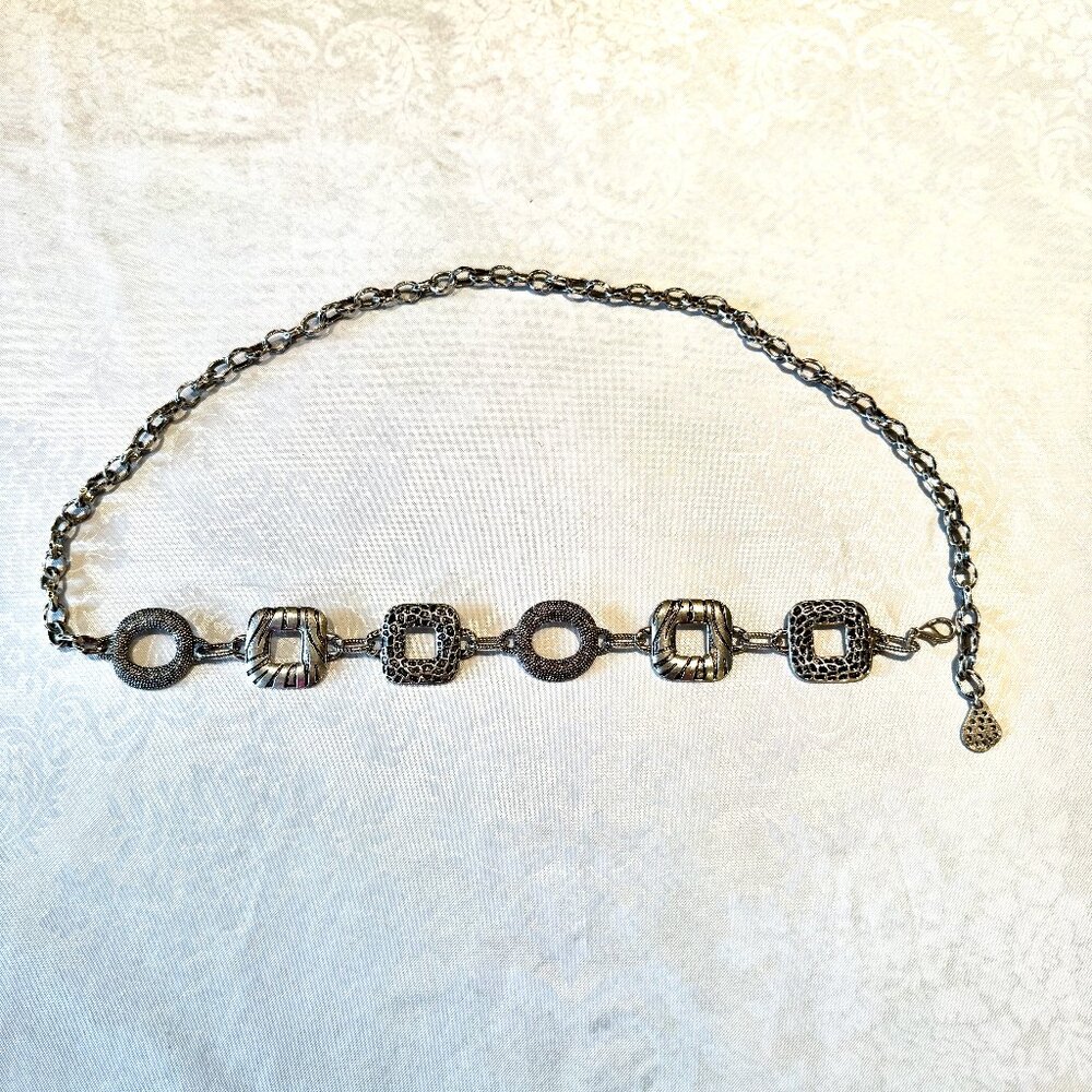 Women’s Vintage Silver Antiqued Metal Chain Belt - M/L